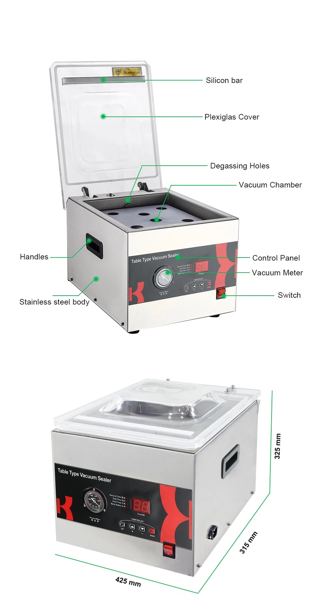 stand type double sealing bar high efficiency vacuum packaging machine vacuum sealer